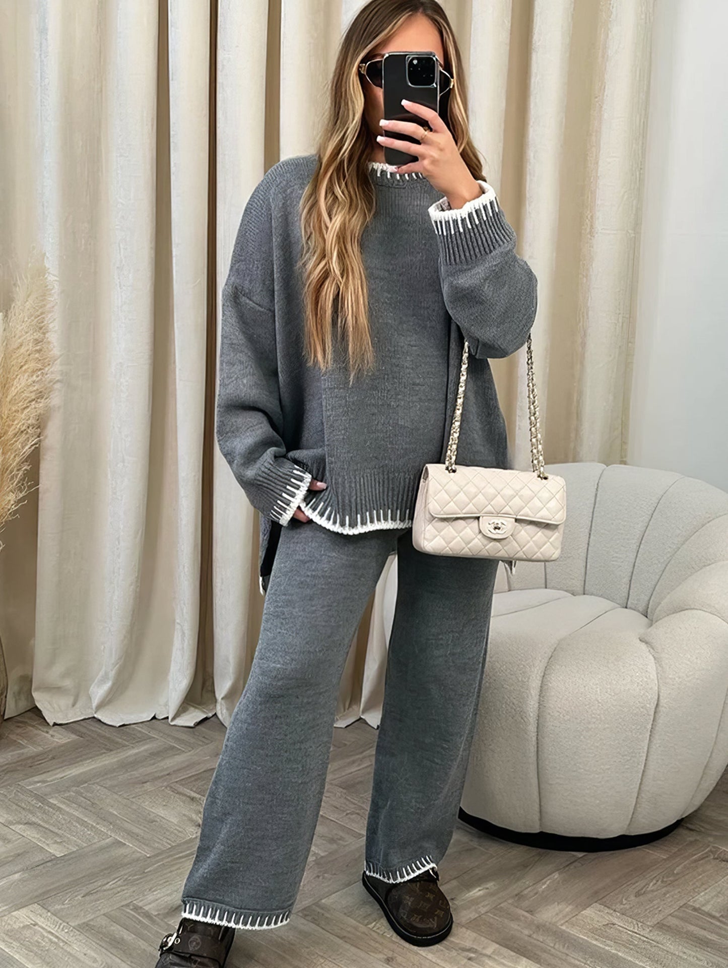 Contrast Trim Knit Lounge Set